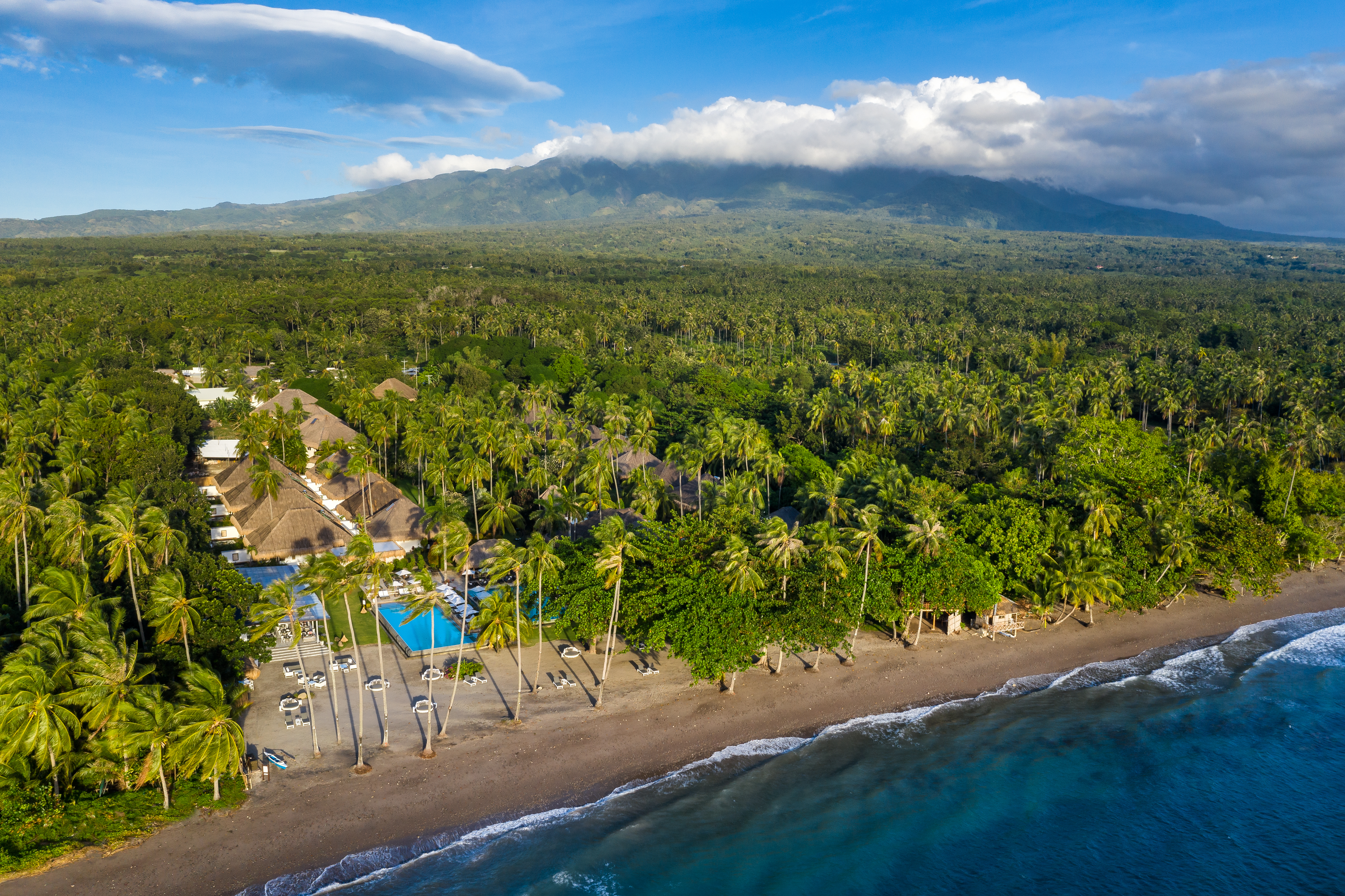 Aerial of resort and Mount Talinis