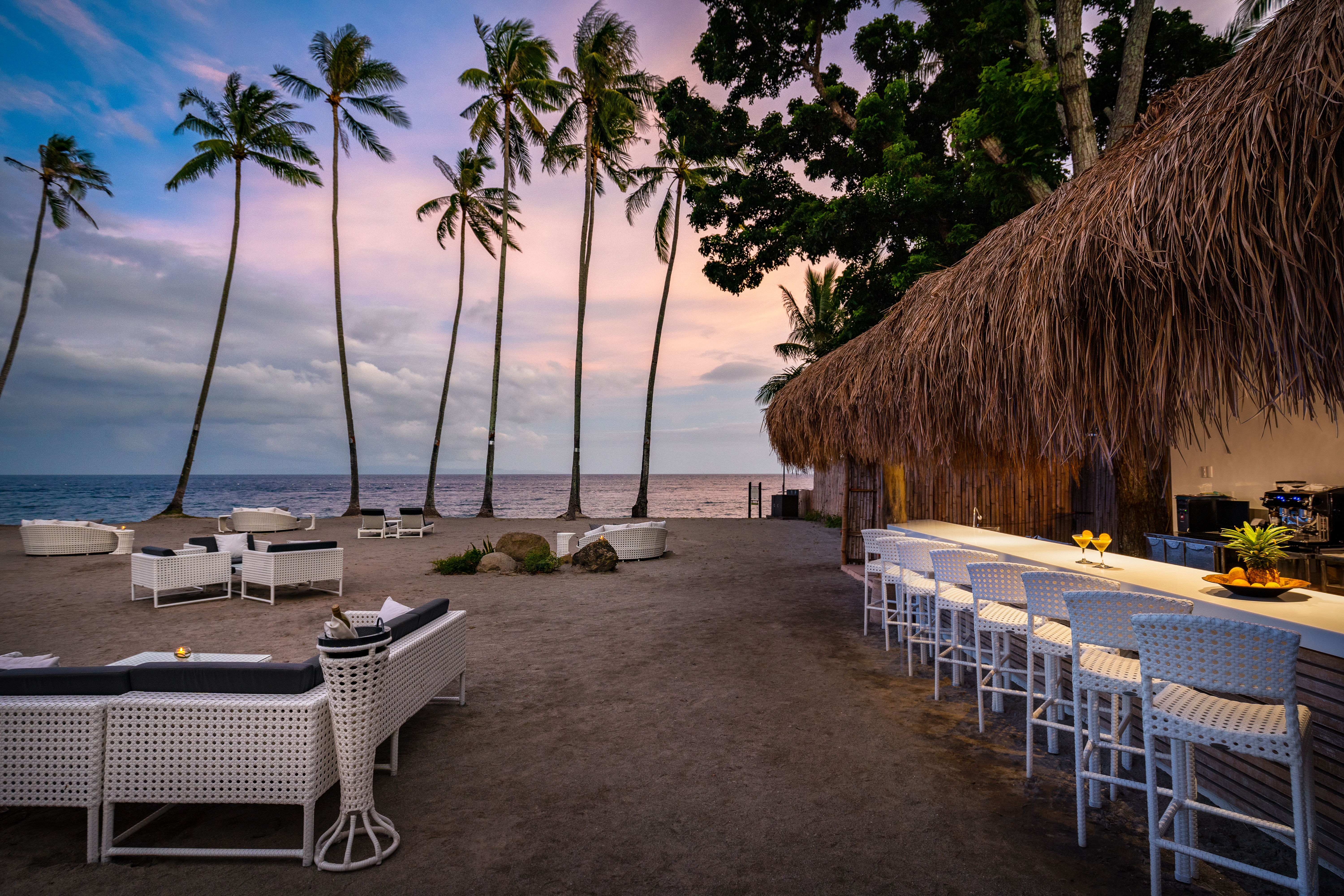 Beach bar and lounging area