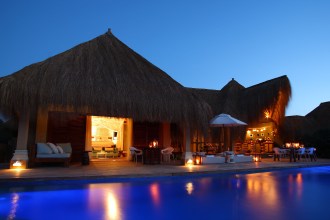 Presidential Villa at dusk.