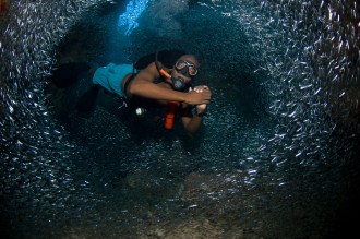 Swim throughs, walls and reef gardens.